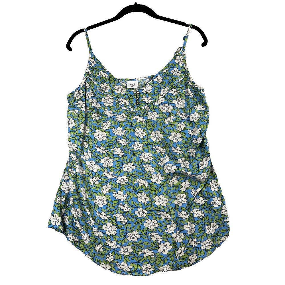 CAbi Tank Top Women's Medium Blue Green Floral Vine Sleeveless Cami #5412